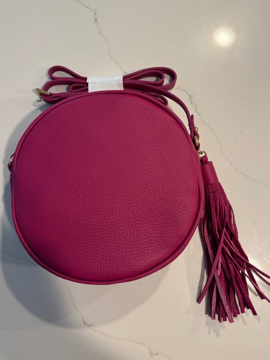 GiGi New York Handbags - Gigi New York Crossbody Azalea Pebble Grain Leather Pink Round Bag with Tassel